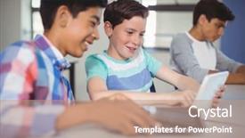  Presentation with table in a classroom cheating - Theme enhanced with adolescent development - students using digital tablet background and a  colored foreground