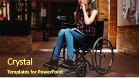  Presentation with wheelchair - Audience pleasing PPT layouts consisting of adolescent development - thoughtful disabled schoolboy on wheelchair backdrop and a tawny brown colored foreground