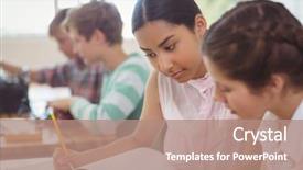  Presentation with diverse high school students - Slide deck consisting of adolescent development - two students studying in classroom background and a coral colored foreground