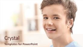  Presentation with adolescent - Theme featuring adolescent health - teenage boy with hearing aid background and a lemonade colored foreground