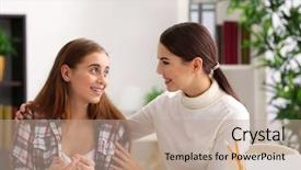  Presentation with worried young female college student - PPT layouts with adolescent health - young female psychologist working background and a coral colored foreground