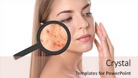  Presentation with acne woman - Cool new PPT theme with adolescent health - young woman with magnifying glass backdrop and a coral colored foreground