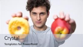  Presentation with holding hands old young - Cool new theme with adolescence nutrition - casual young man holding apple backdrop and a  colored foreground