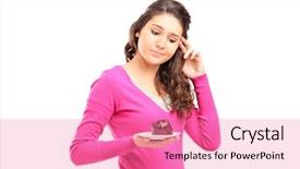  Presentation with trophy award hand holding - PPT layouts enhanced with adolescence nutrition - doubtful woman holding a cake background and a  colored foreground