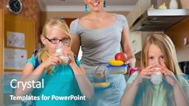  Presentation with school family - Beautiful presentation theme featuring adolescence nutrition - family - mother making breakfast backdrop and a coral colored foreground