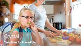  Presentation with school family - Amazing PPT theme having packed people - family - mother making breakfast backdrop and a coral colored foreground