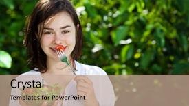  Presentation with salad - Cool new slide set with nutrition teenagers - girl eating vegetable salad backdrop and a coral colored foreground