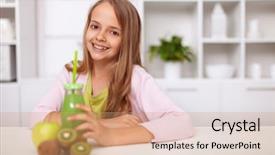  Presentation with green - PPT theme with adolescence nutrition - happy teenager girl with fresh background and a coral colored foreground