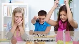  Presentation with spider - PPT theme consisting of adolescence nutrition - shocked girl looking at spider background and a coral colored foreground