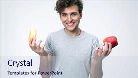  Presentation with gold man smile - PPT theme featuring adolescence nutrition - smiling man holding apple background and a  colored foreground