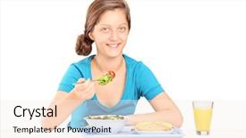  Presentation with teenage girl - Audience pleasing presentation theme consisting of adolescence nutrition - teenage girl eating a toast backdrop and a  colored foreground