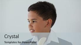  Presentation with adolescence - Presentation design with adolescence nutrition - thoughtful schoolboy having banana background and a  colored foreground