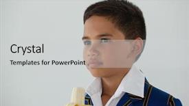  Presentation with business presentation for banana chips - Beautiful theme featuring adolescence nutrition - thoughtful schoolboy holding banana backdrop and a  colored foreground