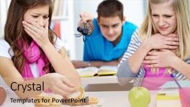  Presentation with spider - Slide set consisting of adolescence nutrition - two disgusted girls looking background and a coral colored foreground