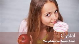  Presentation with group of three young girl - Presentation theme enhanced with adolescence nutrition - young teenager girl craving sugary background and a tawny brown colored foreground