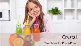  Presentation with juice - Presentation theme having nutrition teenagers - young teenager girl prepared three background and a soft green colored foreground