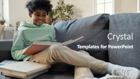  Presentation with adolescent - Presentation design featuring adolescent-schoolboy-in-causalwear-sitting background and a gray colored foreground