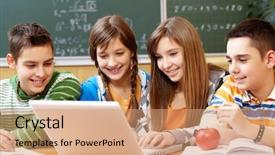  Presentation with students - Presentation consisting of adolescent teens - portrait of clever students sitting background and a coral colored foreground