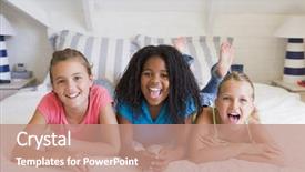  Presentation with bed - Amazing presentation design having adolescent teens - three friends together on bed backdrop and a  colored foreground