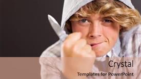  Presentation with violent - Audience pleasing PPT layouts consisting of adolescent teens - violent teen boy holding backdrop and a coral colored foreground