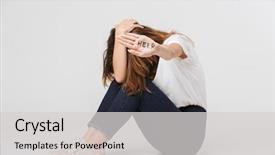 Presentation with woman crying - Audience pleasing PPT layouts consisting of adolescent trauma - abused woman showing stop gesture backdrop and a  colored foreground