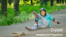  Presentation with trauma - Presentation design consisting of adolescent trauma - beautiful teenage girl with skateboard background and a gray colored foreground