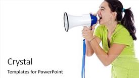  Presentation with adolescent - Presentation theme enhanced with adolescent with megaphone a over white background background and a white colored foreground