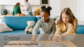  Presentation with living room - Presentation theme having adopted-sisters-solving-puzzles-sitting background and a coral colored foreground