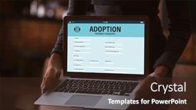  Presentation with adoption - PPT layouts with adoption concept woman holding laptop paternity form on screen background and a wine colored foreground