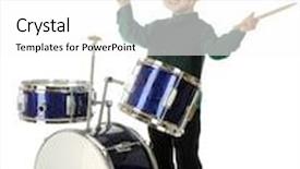  Presentation with performance - Amazing presentation having adorable 2-year-old delighted with his just-completed drumming performance on a white background backdrop and a white colored foreground