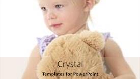  Presentation with teddy bear - Slide set featuring adorable 2-year-old girl standing with her big teddy bear on a white background background and a coral colored foreground