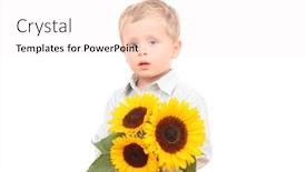 Presentation with sunflowers - Beautiful slides featuring adorable 3-4 years old boy with sunflowers isolated on white backdrop and a sky blue colored foreground