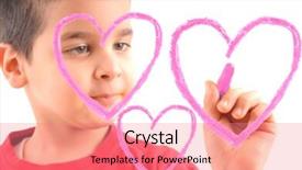 Presentation with painting old - Colorful slide deck enhanced with adorable 6 years old boy painting pink hearts on glass white background high resolution studio image focused at his hand face out of focus backdrop and a coral colored foreground