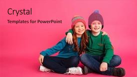  Presentation with knitted clothes - Amazing presentation theme having adorable adoloscence - cheerful brother and sister backdrop and a coral colored foreground
