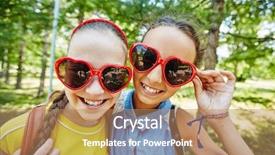  Presentation with friendly - Presentation design having adorable adoloscence - friendly girls in sunglasses looking background and a coral colored foreground