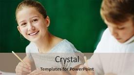  Presentation with japan drawing - Audience pleasing PPT theme consisting of adorable adoloscence - happy schoolgirl looking at camera backdrop and a coral colored foreground