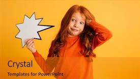  Presentation with bubble - Presentation theme enhanced with adorable adoloscence - image of confused little redhead background and a gold colored foreground