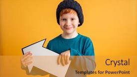  Presentation with cheerful - Amazing presentation theme having adorable adoloscence - photo of cheerful little redhead backdrop and a gold colored foreground