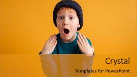  Presentation with photo album of journey honeymoon - Cool new presentation design with adorable adoloscence - photo of shocked little redhead backdrop and a gold colored foreground