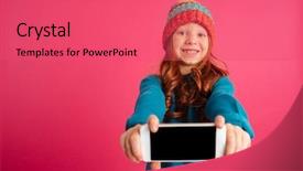  Presentation with girl pink baby shower - Slides consisting of adorable adoloscence - surprised happy redhead girl showing background and a  colored foreground