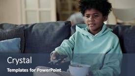  Presentation with remote - Presentation theme featuring adorable-african-american-boy background and a ocean colored foreground