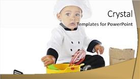  Presentation with baking equipment - Cool new PPT layouts with boy dressed as a chef backdrop and a white colored foreground