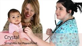  Presentation with familly getting a new born baby - Beautiful PPT theme featuring adorable baby girl getting healthcare backdrop and a coral colored foreground