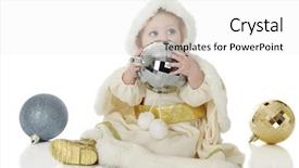  Presentation with baby christmas - Cool new presentation with adorable baby girl looking up over the giant silver christmas bulb she's holding on a white background backdrop and a white colored foreground