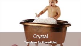  Presentation with baby bath - PPT layouts having adorable baby playing with the bubbles prepared in her tub before bath time isolated on white background and a tawny brown colored foreground