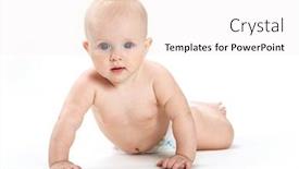  Presentation with baby sitting - Slide deck consisting of adorable baby sitting and looking aside over white background background and a sky blue colored foreground