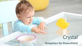  Presentation with baby sitting - Theme with adorable baby sitting at table background and a  colored foreground