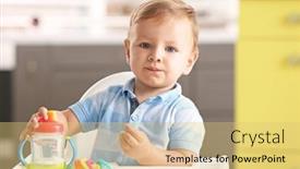  Presentation with baby sitting - Audience pleasing theme consisting of adorable-baby-sitting-in-highchair backdrop and a yellow colored foreground