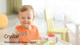  Presentation with new parents at home baby - Presentation design with adorable baby sitting in highchair background and a  colored foreground