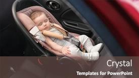  Presentation with child safety - Theme featuring adorable baby sleeping in child safety seat inside of car background and a violet colored foreground